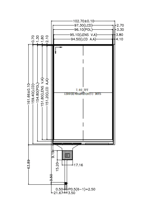 7 tum 1200x 1920 IPS MIPI-gränssnitt LCD-skärm